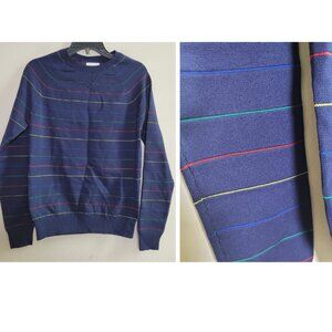 NWOT Band of Outsiders Navy Multicolor Pinstripe Ragi Sweater Small Men Preppy